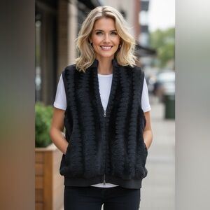Sport Haley Black Faux Fur Zip Front Vest XL Textured Plush